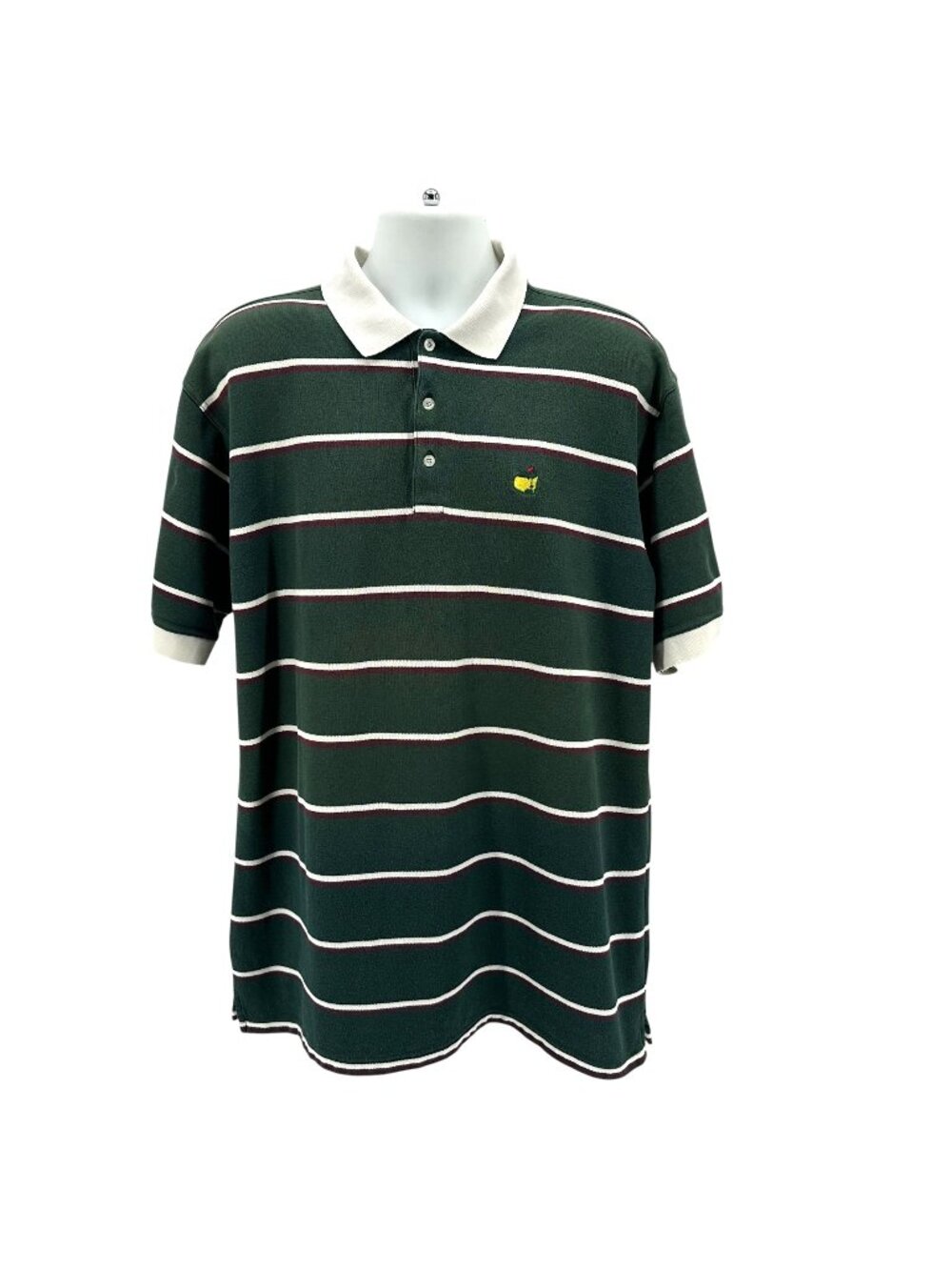Vintage Masters Collection Mens XL Polo Striped Short Sleeve Logo Green Maroon